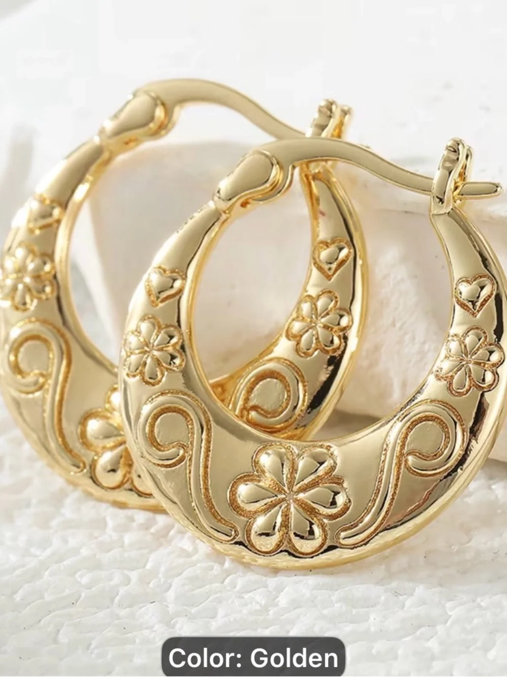 Handmade ethnic style retro vintage Golden Floral Hoop Earrings-Atmosphere